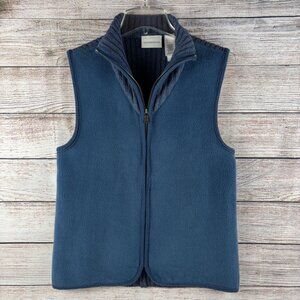 Liz Claiborne Fleece Ribbed Vest Full Zip Mock Neck Cotton Blend Blue Medium